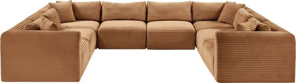 Meridian Furniture Shaggy 8 Piece Modular Sectional Corduroy Performance Fabric Living Room Sofa Set 641Saddle-Sec8A