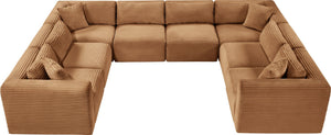 Meridian Furniture Shaggy 8 Piece Modular Sectional Corduroy Performance Fabric Living Room Sofa Set 641Saddle-Sec8A