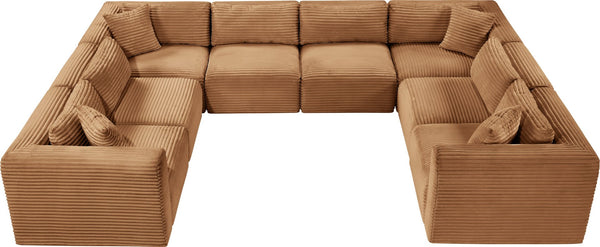 Meridian Furniture Shaggy 8 Piece Modular Sectional Corduroy Performance Fabric Living Room Sofa Set 641Saddle-Sec8A