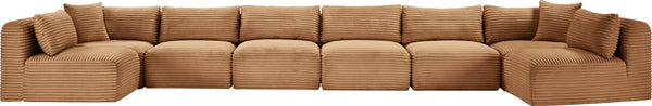 Meridian Furniture Shaggy Corduroy Modular Sectional 8 Piece Performance Fabric Living Room Sofa Set 641Saddle-Sec8B