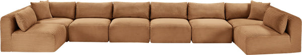 Meridian Furniture Shaggy Corduroy Modular Sectional 8 Piece Performance Fabric Living Room Sofa Set 641Saddle-Sec8B