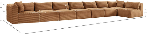 Meridian Furniture Shaggy Eight Piece Modular Sectional Plush Corduroy Living Room Sofa Set 641Saddle-Sec8C