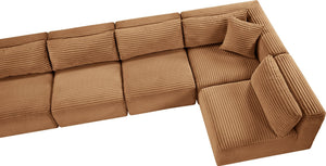 Meridian Furniture Shaggy Eight Piece Modular Sectional Plush Corduroy Living Room Sofa Set 641Saddle-Sec8C