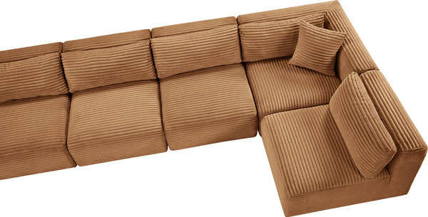 Meridian Furniture Shaggy Eight Piece Modular Sectional Plush Corduroy Living Room Sofa Set 641Saddle-Sec8C
