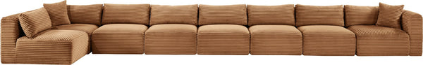 Meridian Furniture Shaggy Eight Piece Modular Sectional Plush Corduroy Living Room Sofa Set 641Saddle-Sec8C