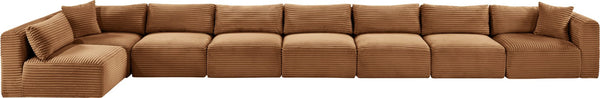 Meridian Furniture Shaggy Eight Piece Modular Sectional Plush Corduroy Living Room Sofa Set 641Saddle-Sec8C