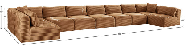 Meridian Furniture Shaggy Nine Piece Modular Sectional Plush Corduroy Fabric for Spacious Living Rooms 641Saddle-Sec9A