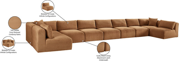 Meridian Furniture Shaggy Nine Piece Modular Sectional Plush Corduroy Fabric for Spacious Living Rooms 641Saddle-Sec9A