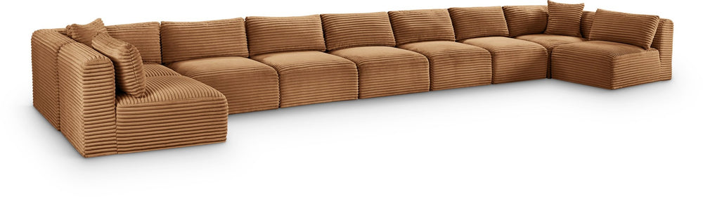 Meridian Furniture Shaggy Nine Piece Modular Sectional Plush Corduroy Fabric for Spacious Living Rooms 641Saddle-Sec9A