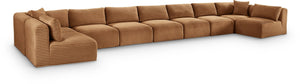 Meridian Furniture Shaggy Nine Piece Modular Sectional Plush Corduroy Fabric for Spacious Living Rooms 641Saddle-Sec9A