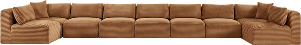 Meridian Furniture Shaggy Nine Piece Modular Sectional Plush Corduroy Fabric for Spacious Living Rooms 641Saddle-Sec9A