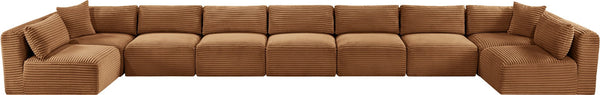 Meridian Furniture Shaggy Nine Piece Modular Sectional Plush Corduroy Fabric for Spacious Living Rooms 641Saddle-Sec9A