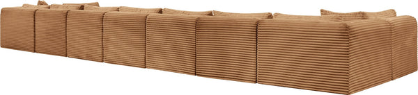 Meridian Furniture Shaggy Nine Piece Modular Sectional Plush Corduroy Fabric for Spacious Living Rooms 641Saddle-Sec9A