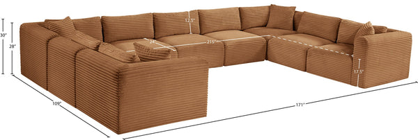 Meridian Furniture Shaggy Nine Piece Modular Sectional in Plush Corduroy for Eclectic Living Rooms 641Saddle-Sec9B