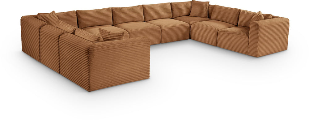 Meridian Furniture Shaggy Nine Piece Modular Sectional in Plush Corduroy for Eclectic Living Rooms 641Saddle-Sec9B
