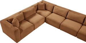 Meridian Furniture Shaggy Nine Piece Modular Sectional in Plush Corduroy for Eclectic Living Rooms 641Saddle-Sec9B