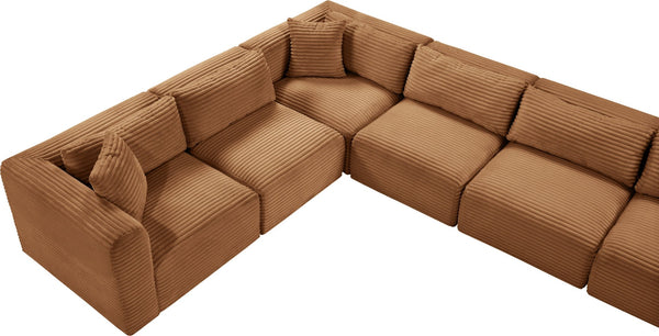Meridian Furniture Shaggy Nine Piece Modular Sectional in Plush Corduroy for Eclectic Living Rooms 641Saddle-Sec9B