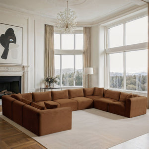 Meridian Furniture Shaggy Nine Piece Modular Sectional in Plush Corduroy for Eclectic Living Rooms 641Saddle-Sec9B