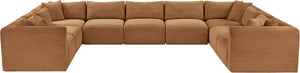 Meridian Furniture Shaggy Nine Piece Modular Sectional in Plush Corduroy for Eclectic Living Rooms 641Saddle-Sec9B