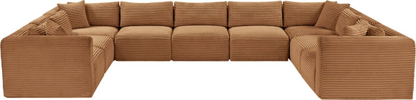 Meridian Furniture Shaggy Nine Piece Modular Sectional in Plush Corduroy for Eclectic Living Rooms 641Saddle-Sec9B