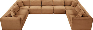 Meridian Furniture Shaggy Nine Piece Modular Sectional in Plush Corduroy for Eclectic Living Rooms 641Saddle-Sec9B