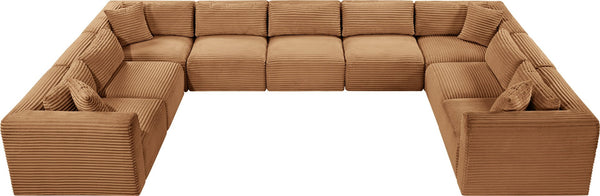 Meridian Furniture Shaggy Nine Piece Modular Sectional in Plush Corduroy for Eclectic Living Rooms 641Saddle-Sec9B
