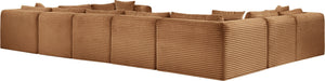 Meridian Furniture Shaggy Nine Piece Modular Sectional in Plush Corduroy for Eclectic Living Rooms 641Saddle-Sec9B