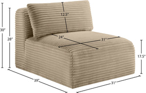 Meridian Furniture Shaggy Corduroy Armless Modular Chair with Plush Foam and Stain Resistant Performance Fabric Taupe 641Taupe-Armless