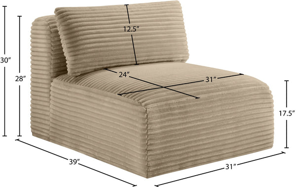 Meridian Furniture Shaggy Corduroy Armless Modular Chair with Plush Foam and Stain Resistant Performance Fabric Taupe 641Taupe-Armless