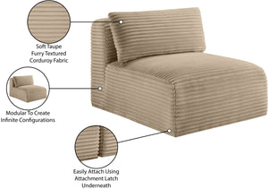 Meridian Furniture Shaggy Corduroy Armless Modular Chair with Plush Foam and Stain Resistant Performance Fabric Taupe 641Taupe-Armless