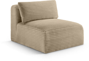 Meridian Furniture Shaggy Corduroy Armless Modular Chair with Plush Foam and Stain Resistant Performance Fabric Taupe 641Taupe-Armless