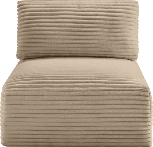 Meridian Furniture Shaggy Corduroy Armless Modular Chair with Plush Foam and Stain Resistant Performance Fabric Taupe 641Taupe-Armless