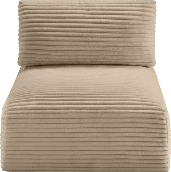 Meridian Furniture Shaggy Corduroy Armless Modular Chair with Plush Foam and Stain Resistant Performance Fabric Taupe 641Taupe-Armless