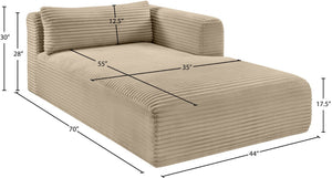 Meridian Furniture Shaggy Corduroy Modular Chaise Lounge Plush Foam Seating for Living Room Sectional Setup Taupe 641Taupe-Chaise