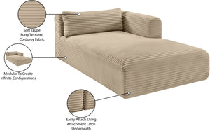 Meridian Furniture Shaggy Corduroy Modular Chaise Lounge Plush Foam Seating for Living Room Sectional Setup Taupe 641Taupe-Chaise