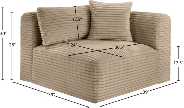Meridian Furniture Shaggy Corduroy Modular Corner Chair with Plush Foam and Stain Resistant Performance Fabric Taupe 641Taupe-Corner