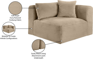 Meridian Furniture Shaggy Corduroy Modular Corner Chair with Plush Foam and Stain Resistant Performance Fabric Taupe 641Taupe-Corner
