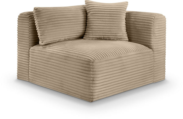 Meridian Furniture Shaggy Corduroy Modular Corner Chair with Plush Foam and Stain Resistant Performance Fabric Taupe 641Taupe-Corner