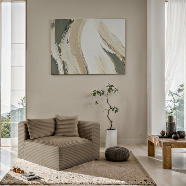 Meridian Furniture Shaggy Corduroy Modular Corner Chair with Plush Foam and Stain Resistant Performance Fabric Taupe 641Taupe-Corner