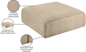 Meridian Furniture Shaggy Corduroy Square Ottoman Plush Modular Linking Design for Living Room Seating Taupe 641Taupe-Ott