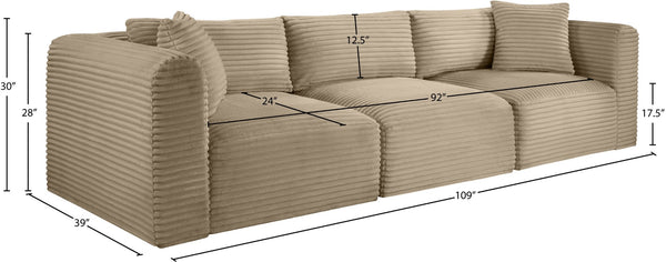 Meridian Furniture Shaggy Corduroy Modular Sofa Plush Performance Fabric Stain Resistant Living Room Seating Taupe 109 inches 641Taupe-S109