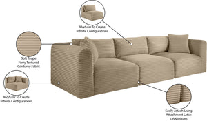 Meridian Furniture Shaggy Corduroy Modular Sofa Plush Performance Fabric Stain Resistant Living Room Seating Taupe 109 inches 641Taupe-S109