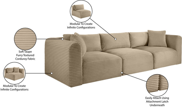 Meridian Furniture Shaggy Corduroy Modular Sofa Plush Performance Fabric Stain Resistant Living Room Seating Taupe 109 inches 641Taupe-S109