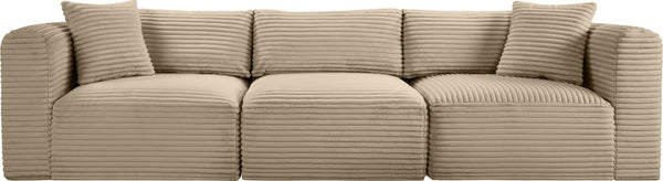Meridian Furniture Shaggy Corduroy Modular Sofa Plush Performance Fabric Stain Resistant Living Room Seating Taupe 109 inches 641Taupe-S109