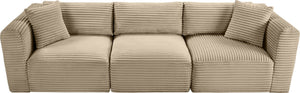 Meridian Furniture Shaggy Corduroy Modular Sofa Plush Performance Fabric Stain Resistant Living Room Seating Taupe 109 inches 641Taupe-S109