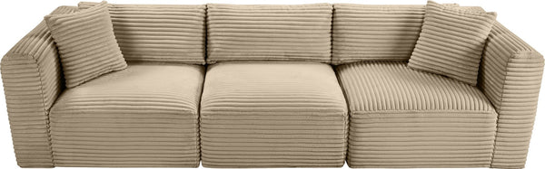 Meridian Furniture Shaggy Corduroy Modular Sofa Plush Performance Fabric Stain Resistant Living Room Seating Taupe 109 inches 641Taupe-S109