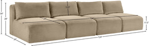 Meridian Furniture Shaggy Armless Modular Sectional Sofa in Wide Wale Corduroy Performance Fabric Living Room Taupe 124 inches 641Taupe-S124
