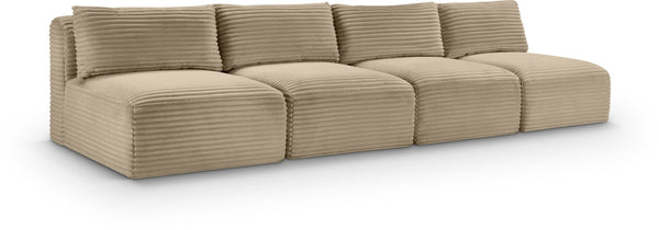 Meridian Furniture Shaggy Armless Modular Sectional Sofa in Wide Wale Corduroy Performance Fabric Living Room Taupe 124 inches 641Taupe-S124