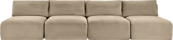 Meridian Furniture Shaggy Armless Modular Sectional Sofa in Wide Wale Corduroy Performance Fabric Living Room Taupe 124 inches 641Taupe-S124