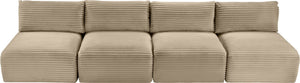 Meridian Furniture Shaggy Armless Modular Sectional Sofa in Wide Wale Corduroy Performance Fabric Living Room Taupe 124 inches 641Taupe-S124